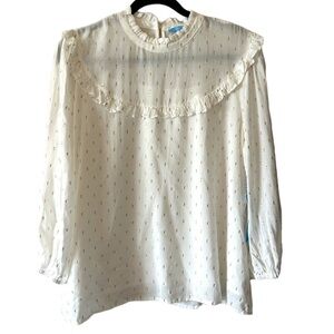 NWT Draper James Clip Dot Top Ivory Gold 3/4 Sleeve Top Women's Large